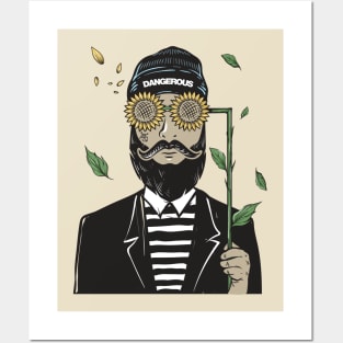 bearded man using sunflower glasses Posters and Art